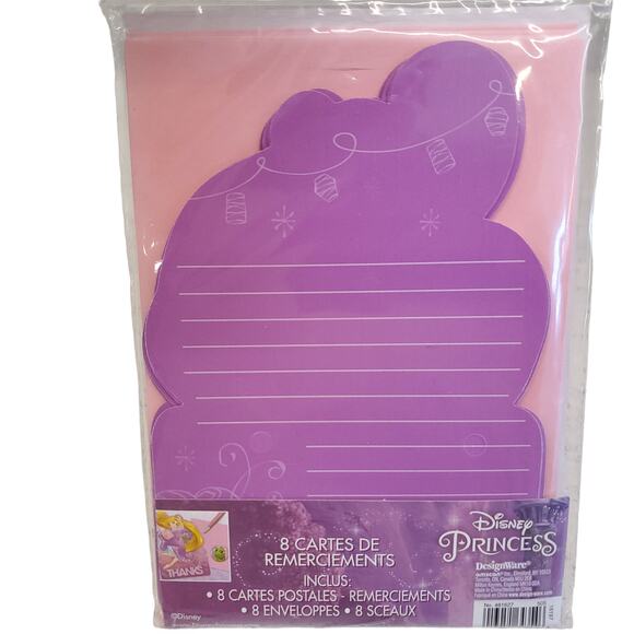 Disney Princess Rapunzel Thank You Cards Envelopes Rapunzel Stickers 8 Pack - Picture 9 of 10